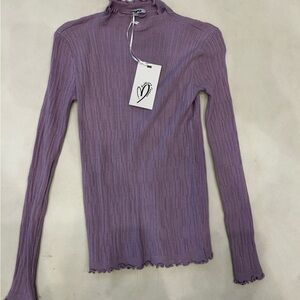 Purple Ribbed Turtleneck Top
